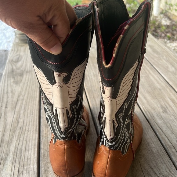 Sam Edelman Sheldon Cowboy Boots Black & Whiskey Leather Women’s 9 Western Style - Picture 7 of 16